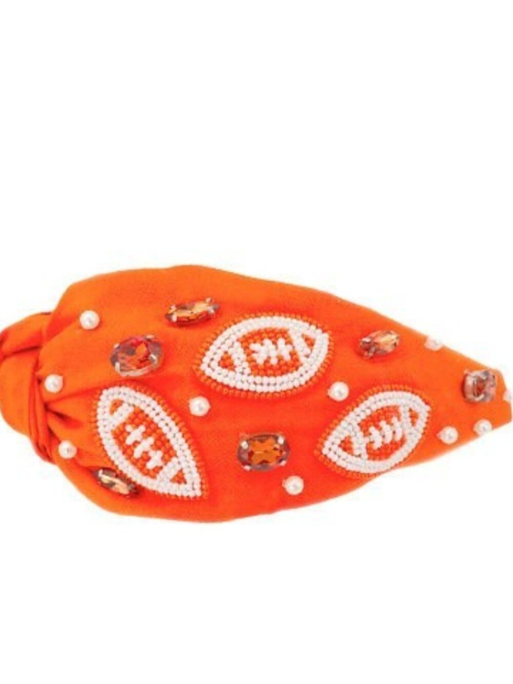 Orange and White Gameday Headband with Footballs